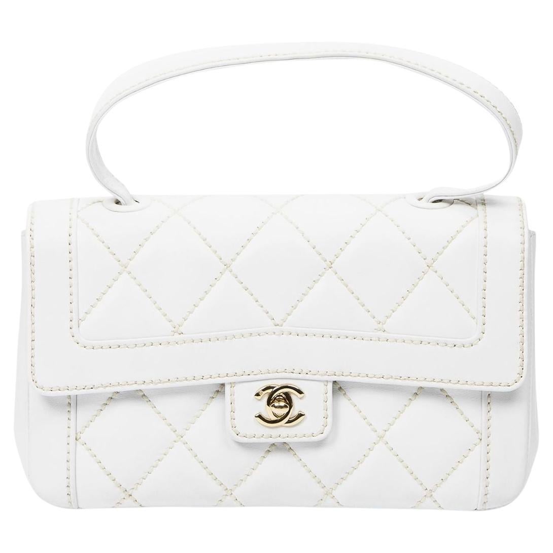 Chanel 2004 White Wild Stitch Top Handle Bag For Sale