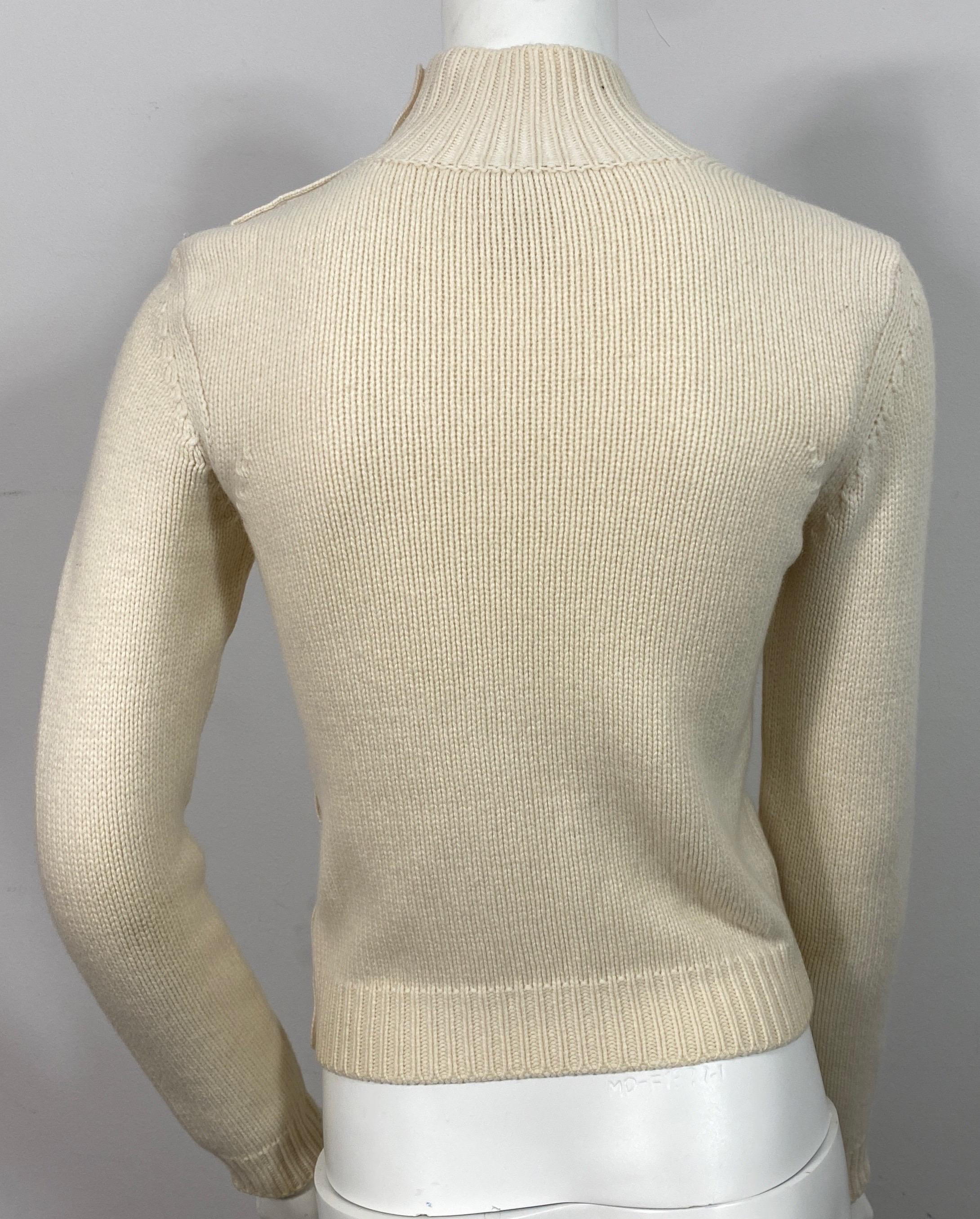 Chanel 2004A ivory cashmere knit sweater with logo snaps-Size 36 For Sale 6