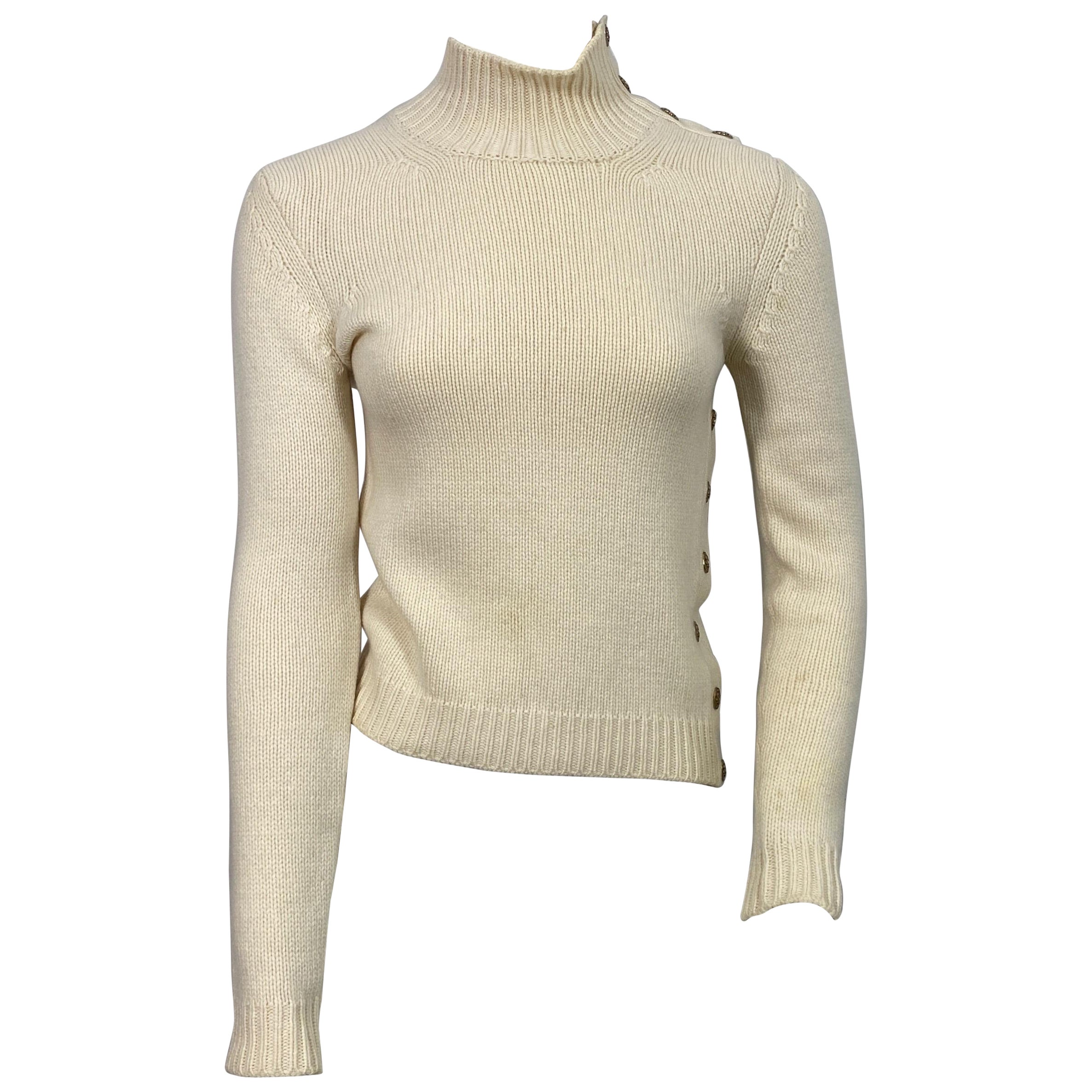 Chanel 2004A jersey de punto de cachemira marfil con botones a presión con logotipo-Talla 36