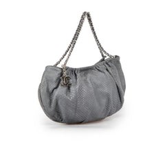 Chanel 2005 - 2006 Vintage Grey Snakeskin Evening Bag