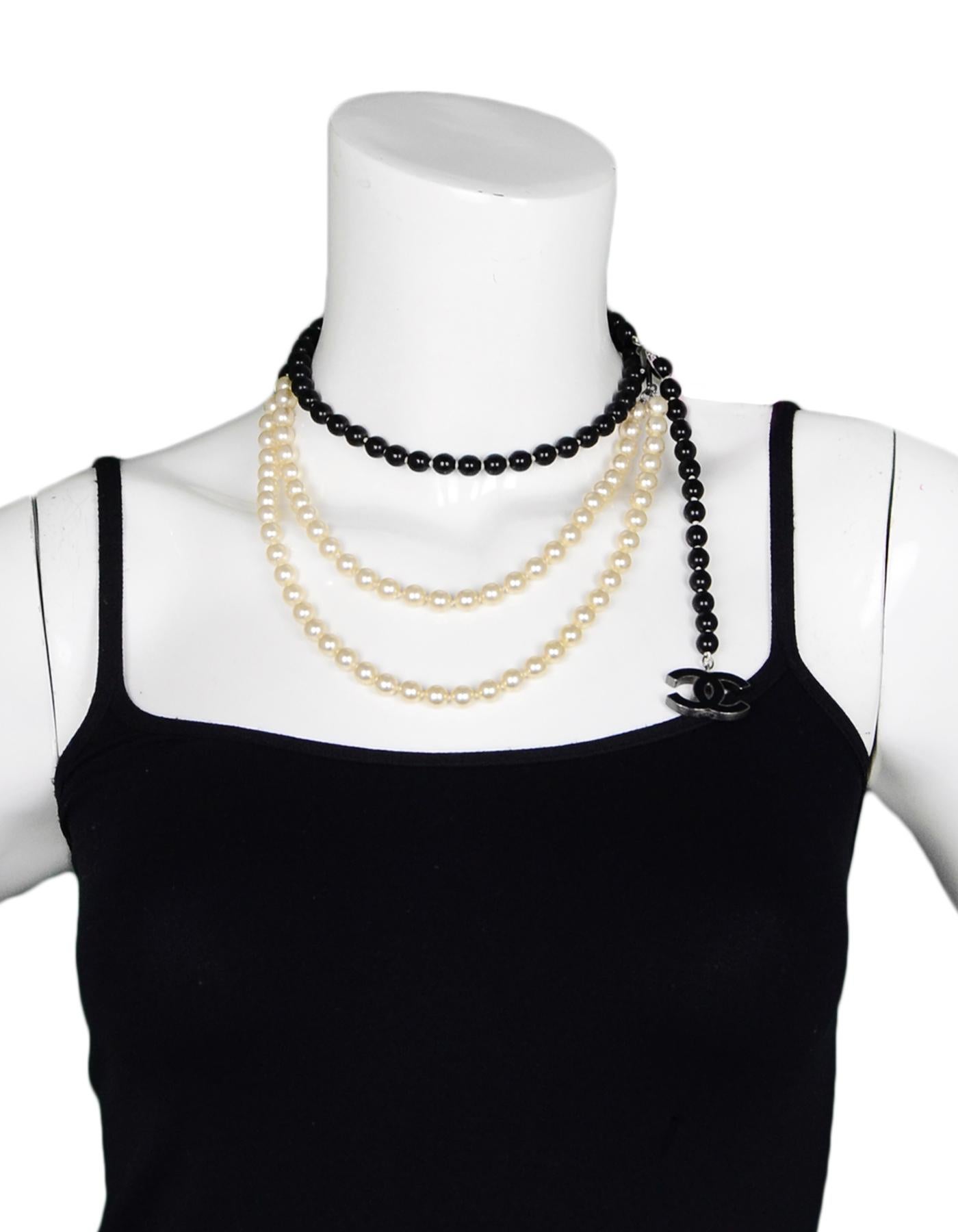 Beige Chanel 2005 Black Bead and Faux Pearl CC Belt/ Necklace