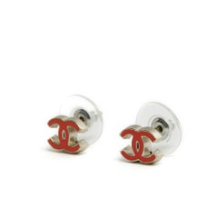 Chanel 2005 Boucles oreille Clou CC Silver Metal Red Enamel Micro Earrings Studs