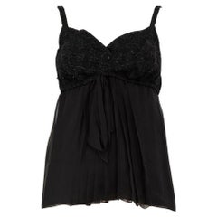 Chanel 2005 C Black Tweed Pattern Chiffon Top Size XL