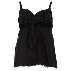 Chanel 2005 C Black Tweed Pattern Chiffon Top Size XL