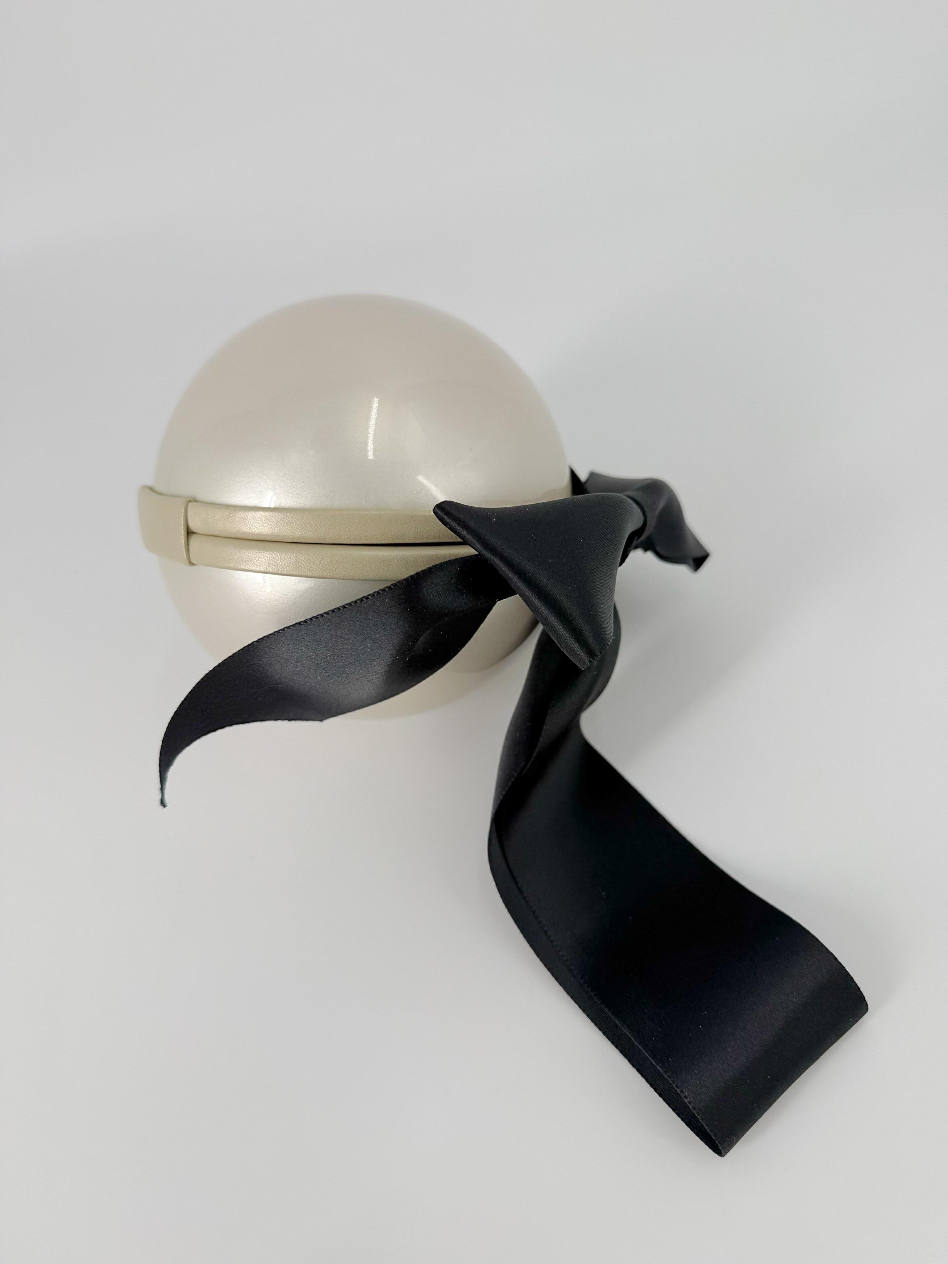 Chanel 2005 Champagne Gold Lucite and Black Fabric Ribbon Pearl