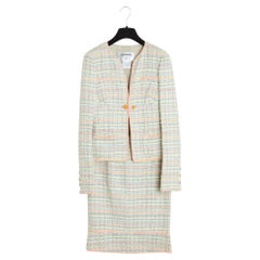 Chanel 2005 Ensemble Tweed Soie FR34 Pastel Silk Tweed Jacket Skirt UK6 US4