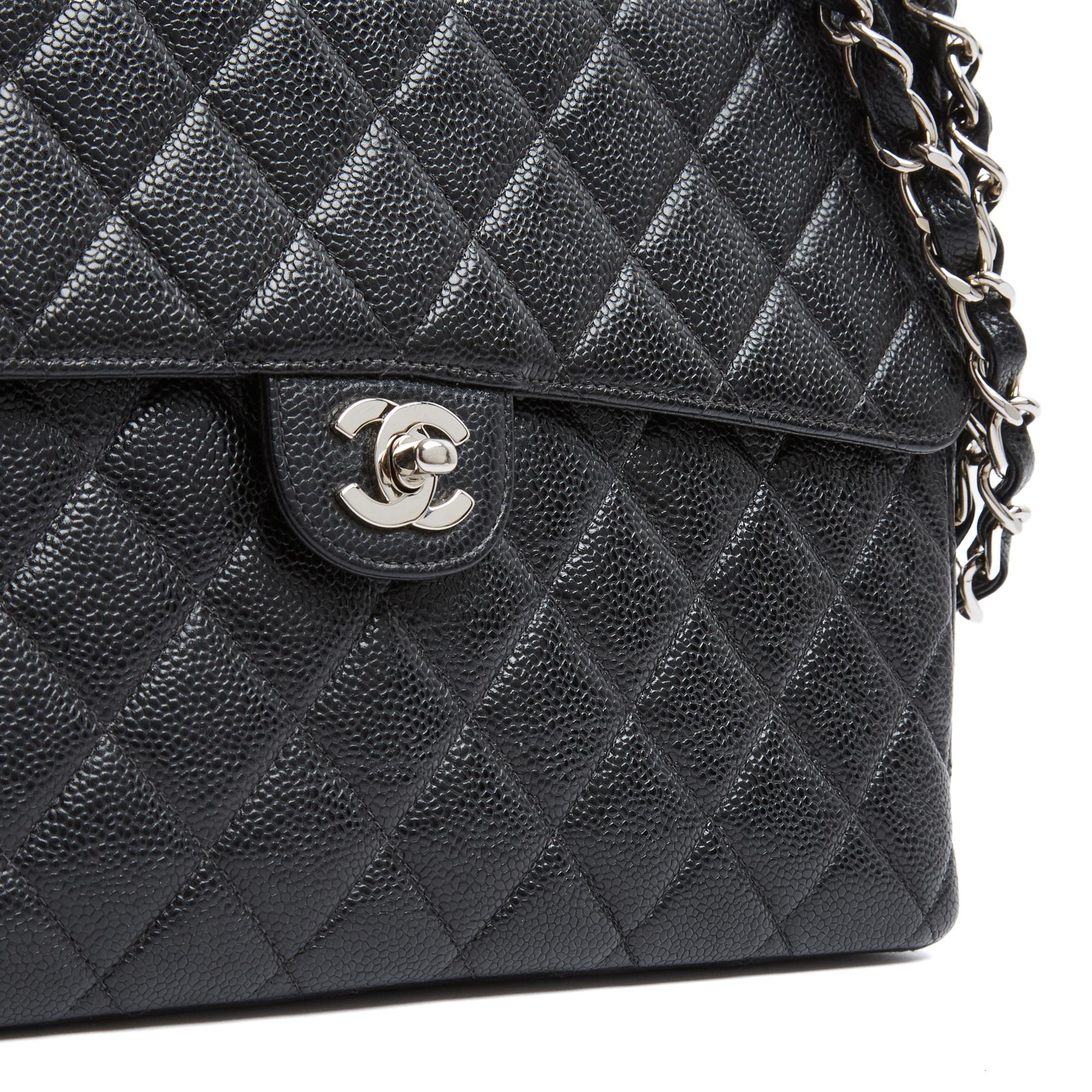 Chanel 2005 Grand Sac Classique CC Schwarz Silber Zeitlos Klassisch Maxi Tasche im Angebot 1