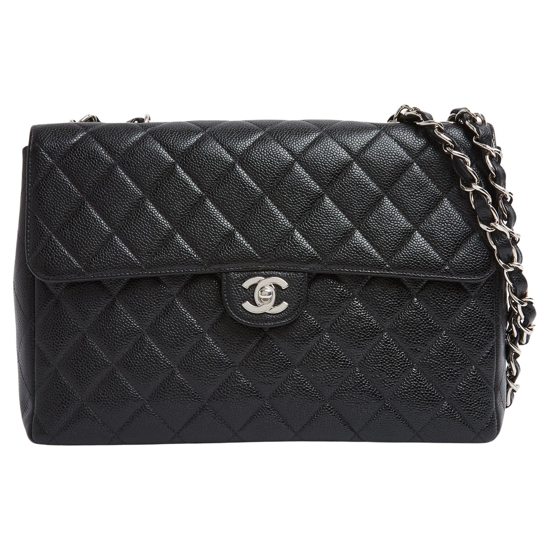 Chanel 2005 Grand Sac Classique CC Schwarz Silber Zeitlos Klassisch Maxi Tasche im Angebot