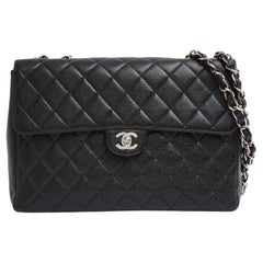 Chanel 2005 Grand Sac Classique CC Schwarz Silber Zeitlos Klassisch Maxi Tasche
