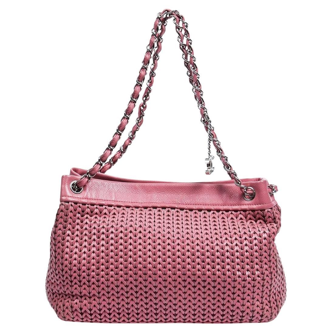 Chanel 2005 Light Pink CC Woven Charm Tote