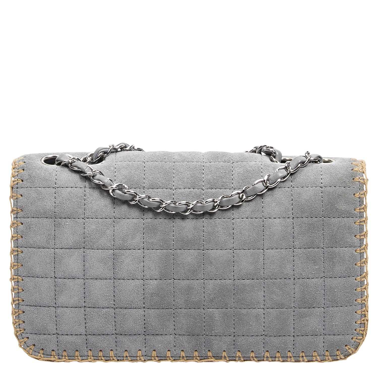 Gray Chanel 2005 Limited Edition Grey Suede Wild Stitch Shoulder Bag For Sale