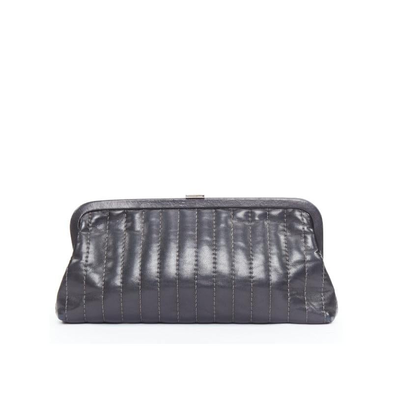 CHANEL 2005 Mademoiselle Ligne black lambskin kisslock clutch bag
