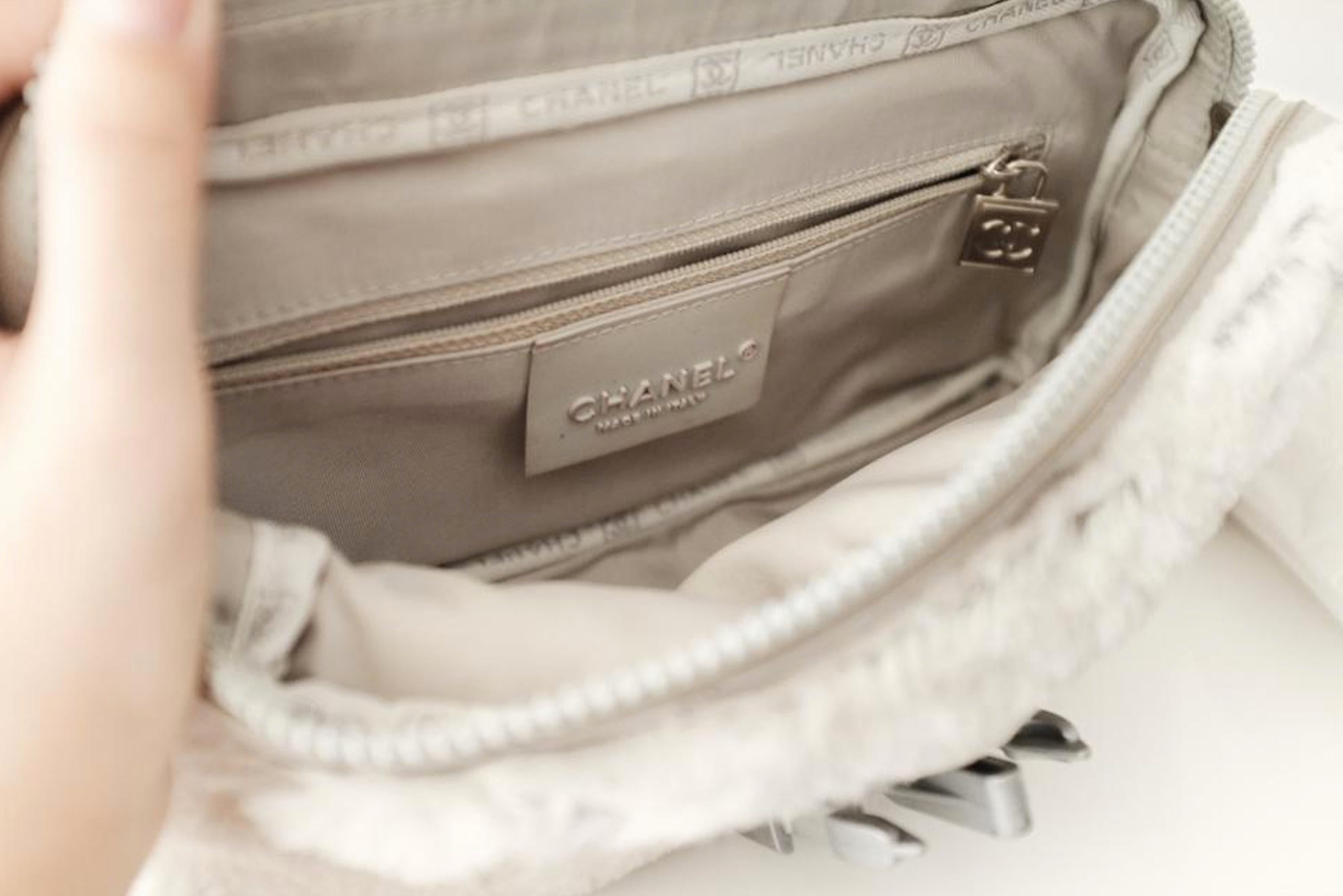 Chanel 2005 Rare Vintage CC Sport Belt Lock Grey Fur Lapin Shoulder Bag For Sale 8