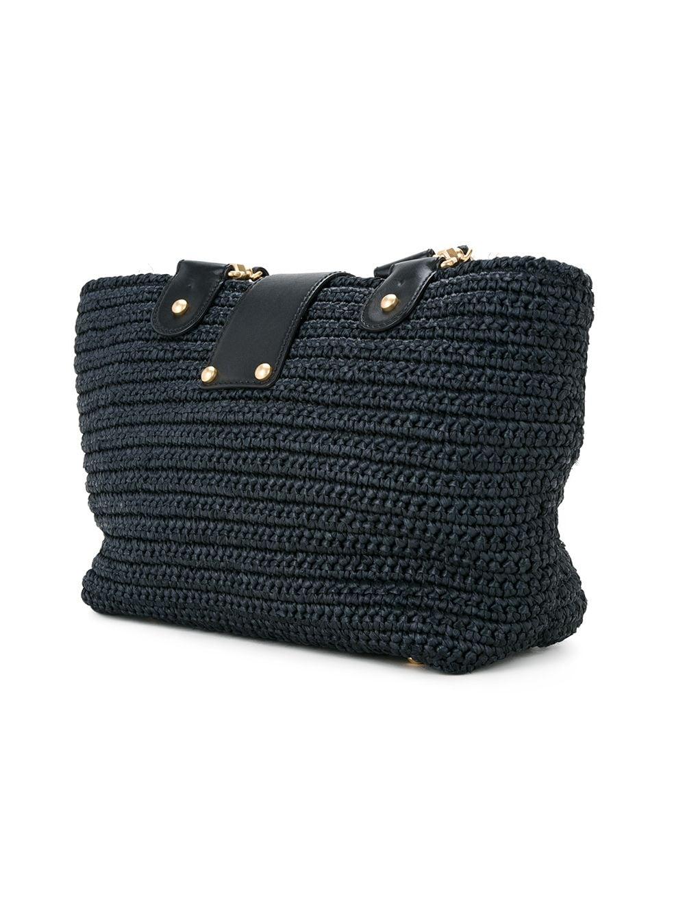 Chanel 2005 Rare Vintage Raffia Woven Black Straw and Leather Basket Tote For Sale 1