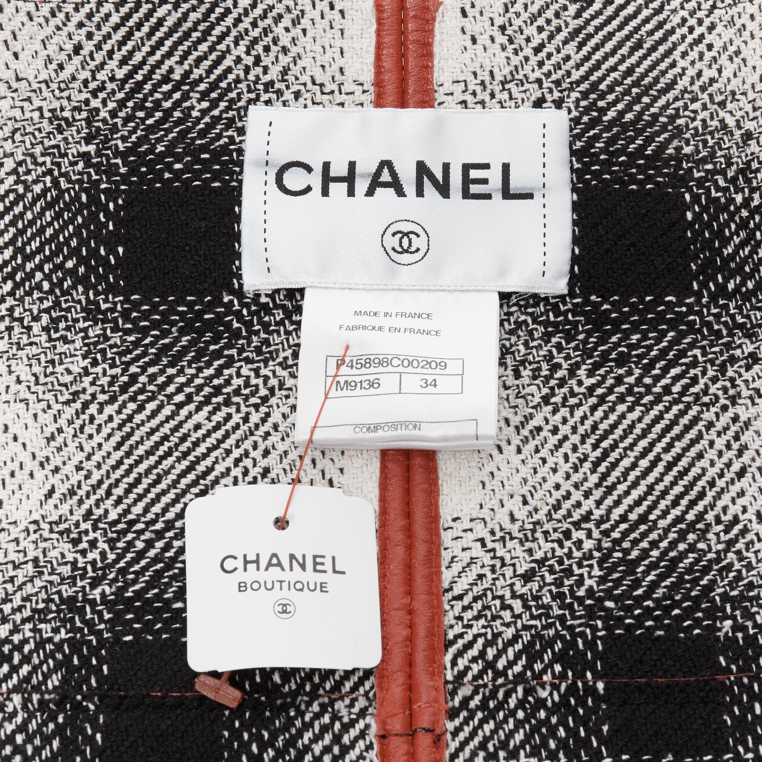 CHANEL 2005 red leather lambskin plaid check lined cocoon coat FR34 6