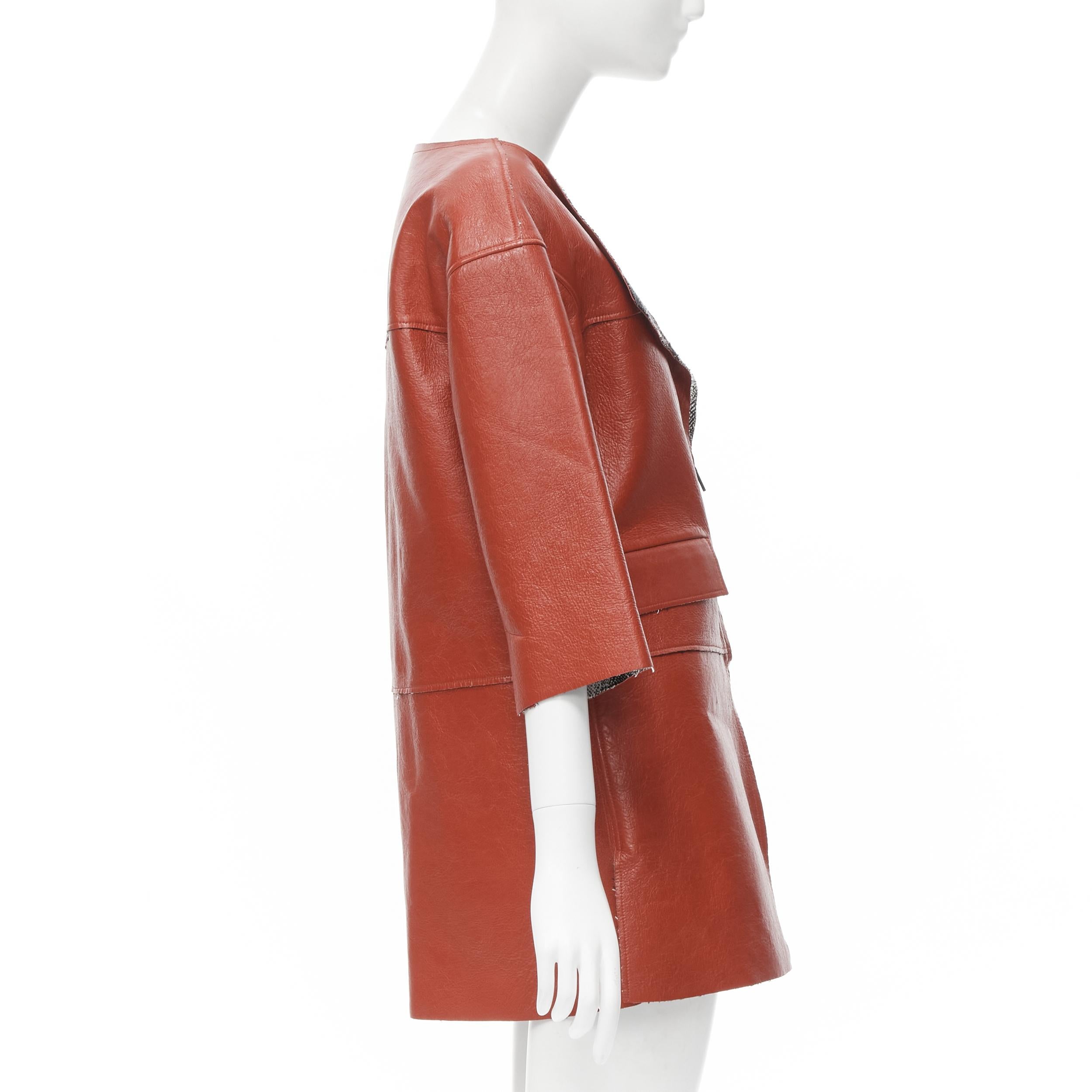 CHANEL 2005 red leather lambskin plaid check lined cocoon coat FR34 In Good Condition In Hong Kong, NT