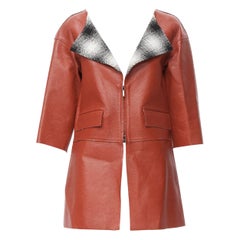 chanel red leather jacket CHANEL 2005 red leather lambskin plaid check lined cocoon coat FR34