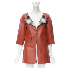 CHANEL 2005 red leather lambskin plaid check lined cocoon coat FR34