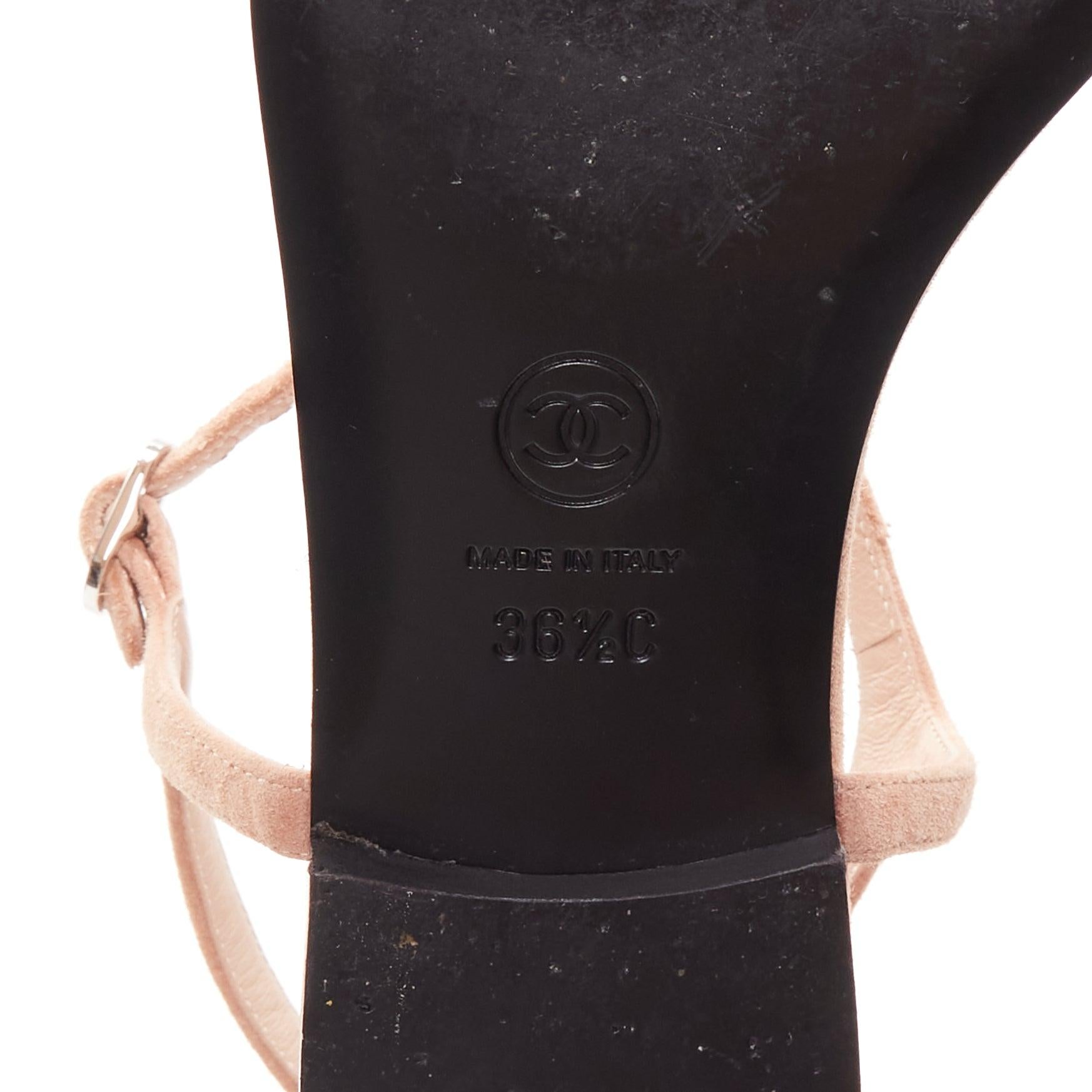 CHANEL 2005 Star strass crystal T strap flat nude leather thong sandals EU36.5 For Sale 5