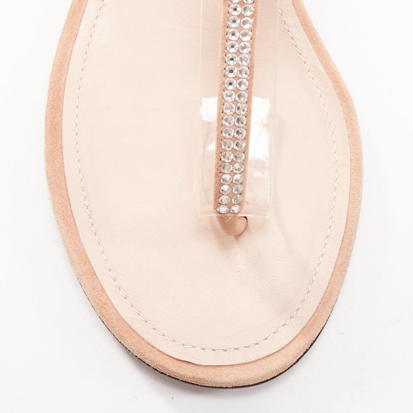 CHANEL 2005 Star strass crystal T strap flat nude leather thong sandals EU36.5 For Sale 1