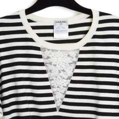 Chanel 2005 Top Mariniere FR40 Black Ecru Sailor Top Sweater with Lace UK12 US10