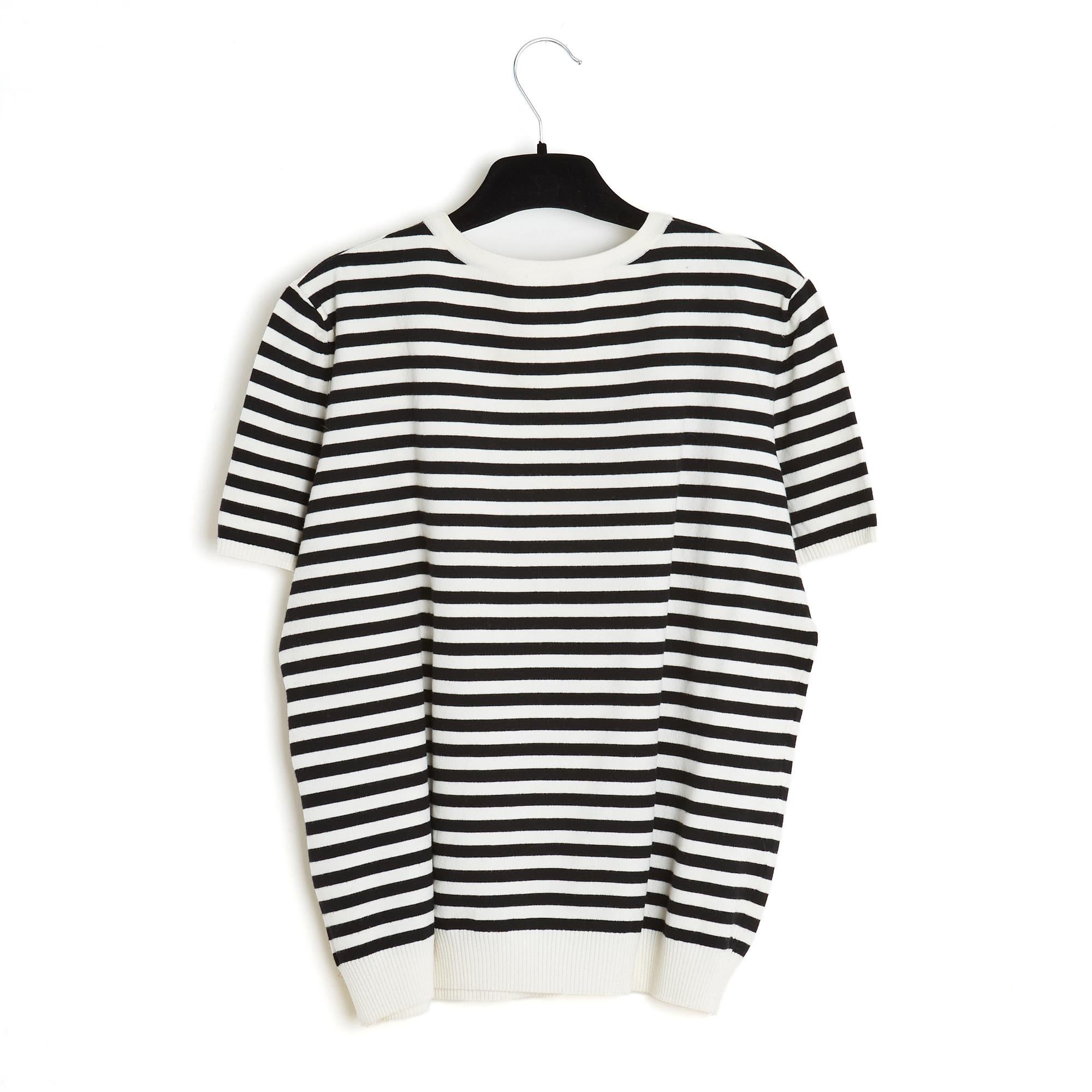 Chanel 2005 Top Mariniere FR40 Black Ecru Sailor Top Sweater with Lace UK12 US10 For Sale 2
