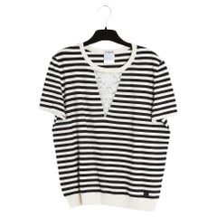 Chanel 2005 Top Mariniere FR40 Black Ecru Sailor Top Sweater with Lace UK12 US10