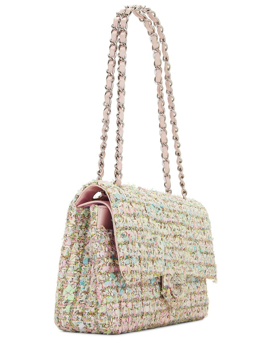 Beige Chanel 2005 Vintage 2.55 Medium Tweed Pink Multicolor Classic Double Flap Bag For Sale