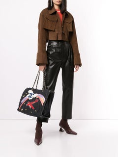 Chanel 2005 Vintage Airplane Rainbow Mixed Media Blue Jean Denim Rare Tote Bag