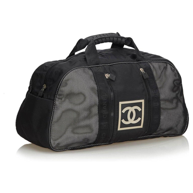 Chanel 2005 Vintage Black CC Nylon Sport Mesh Large Gym Travel Duffle Bag  For Sale at 1stDibs