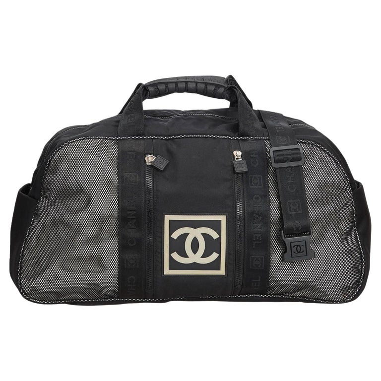 Chanel 2005 Vintage Black CC Nylon Sport Mesh Large Gym Travel Duffle Bag