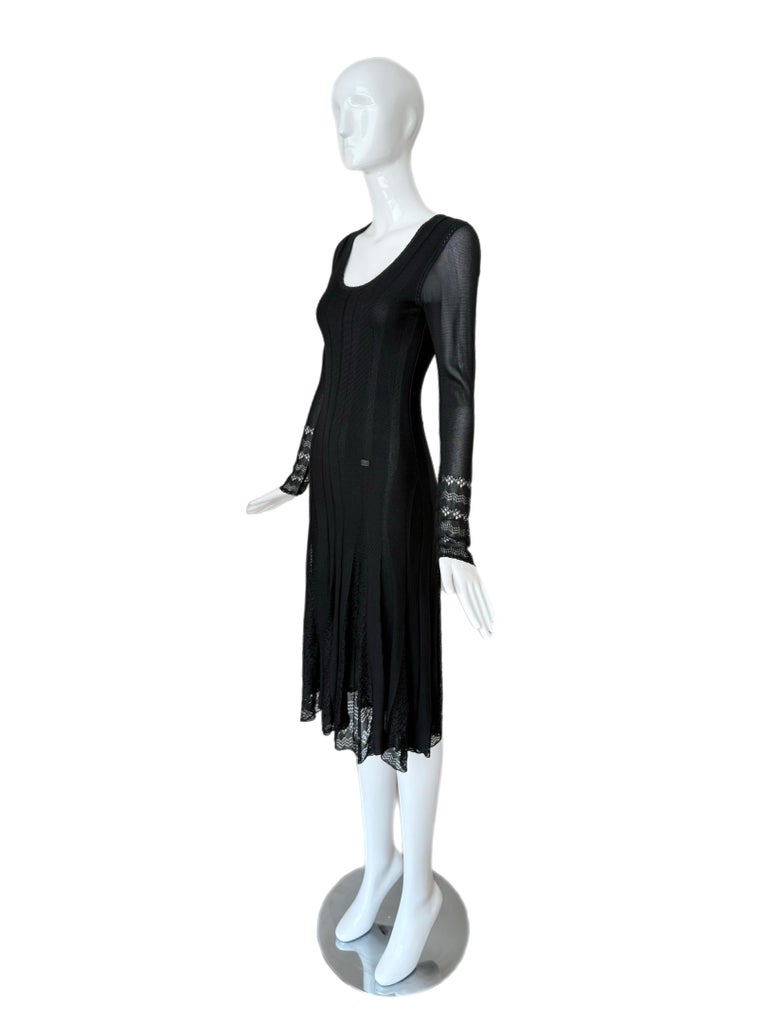 CHANEL 2005 vintage black pointelle long sleeve dress at 1stDibs