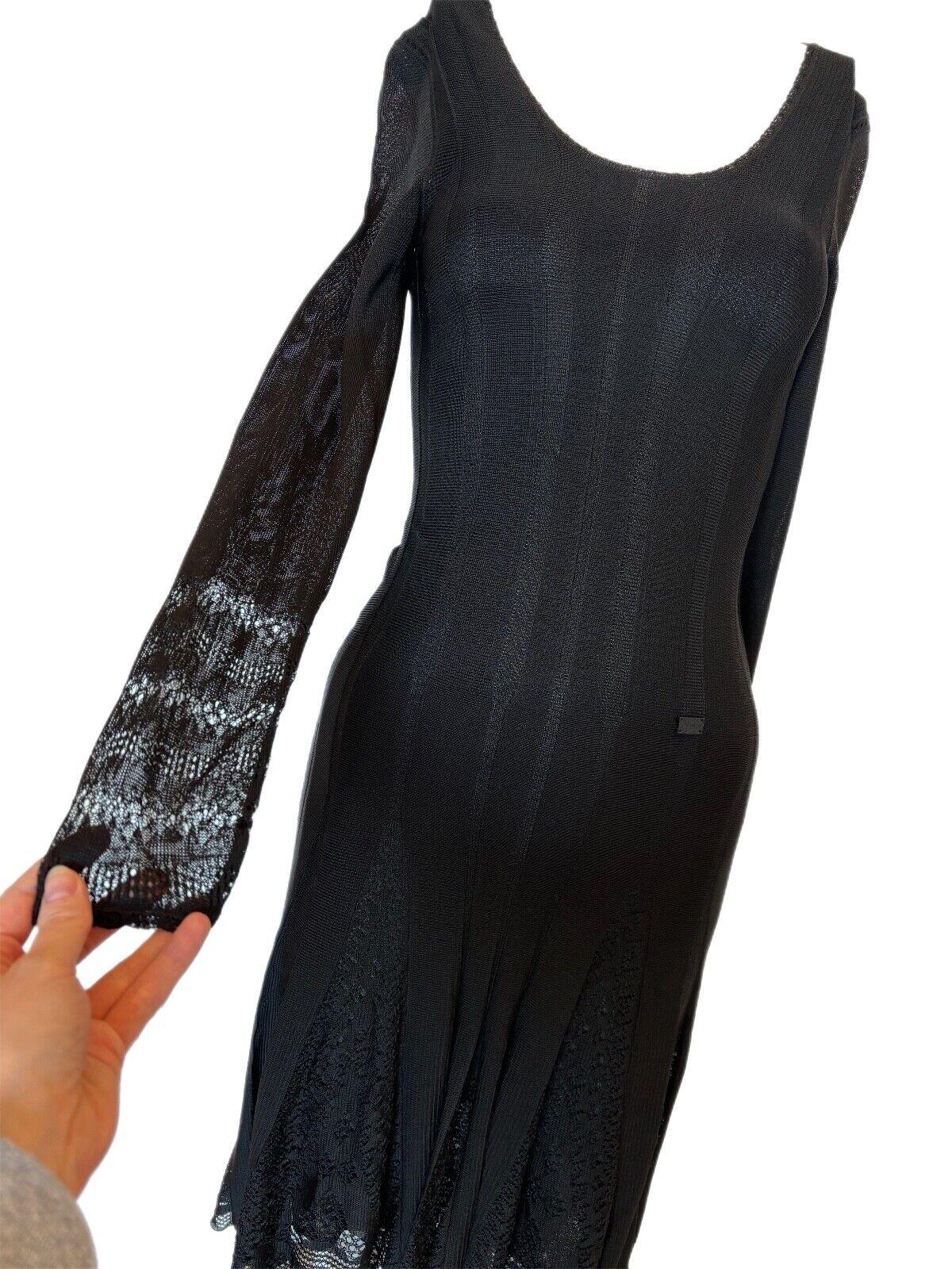 CHANEL 2005 vintage black pointelle long sleeve dress In Excellent Condition For Sale In Leonardo, NJ