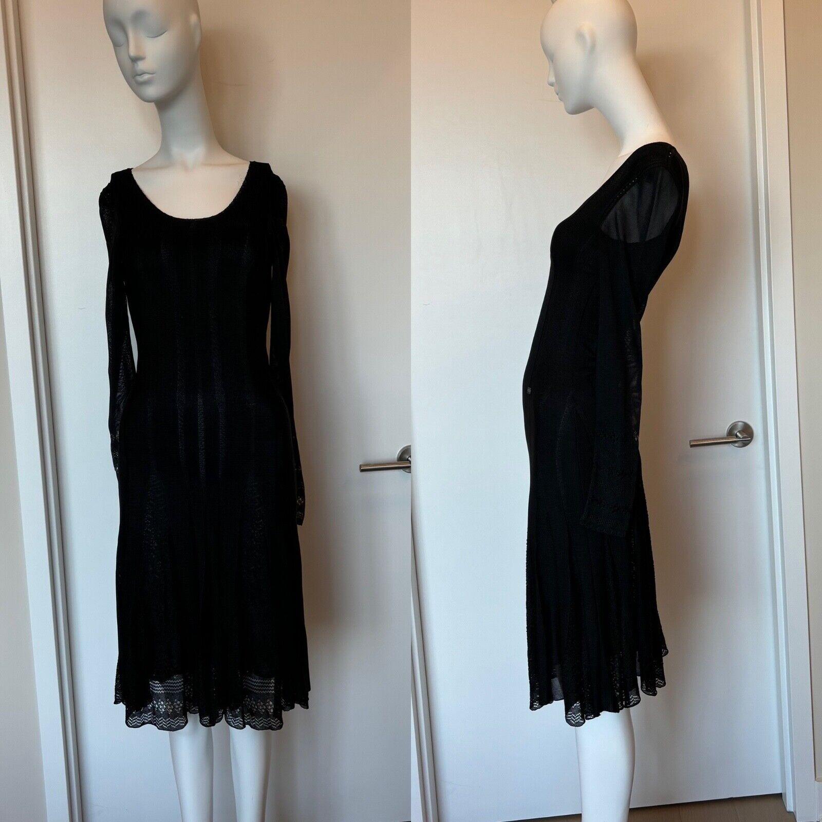 CHANEL 2005 vintage black pointelle long sleeve dress In Excellent Condition For Sale In Leonardo, NJ