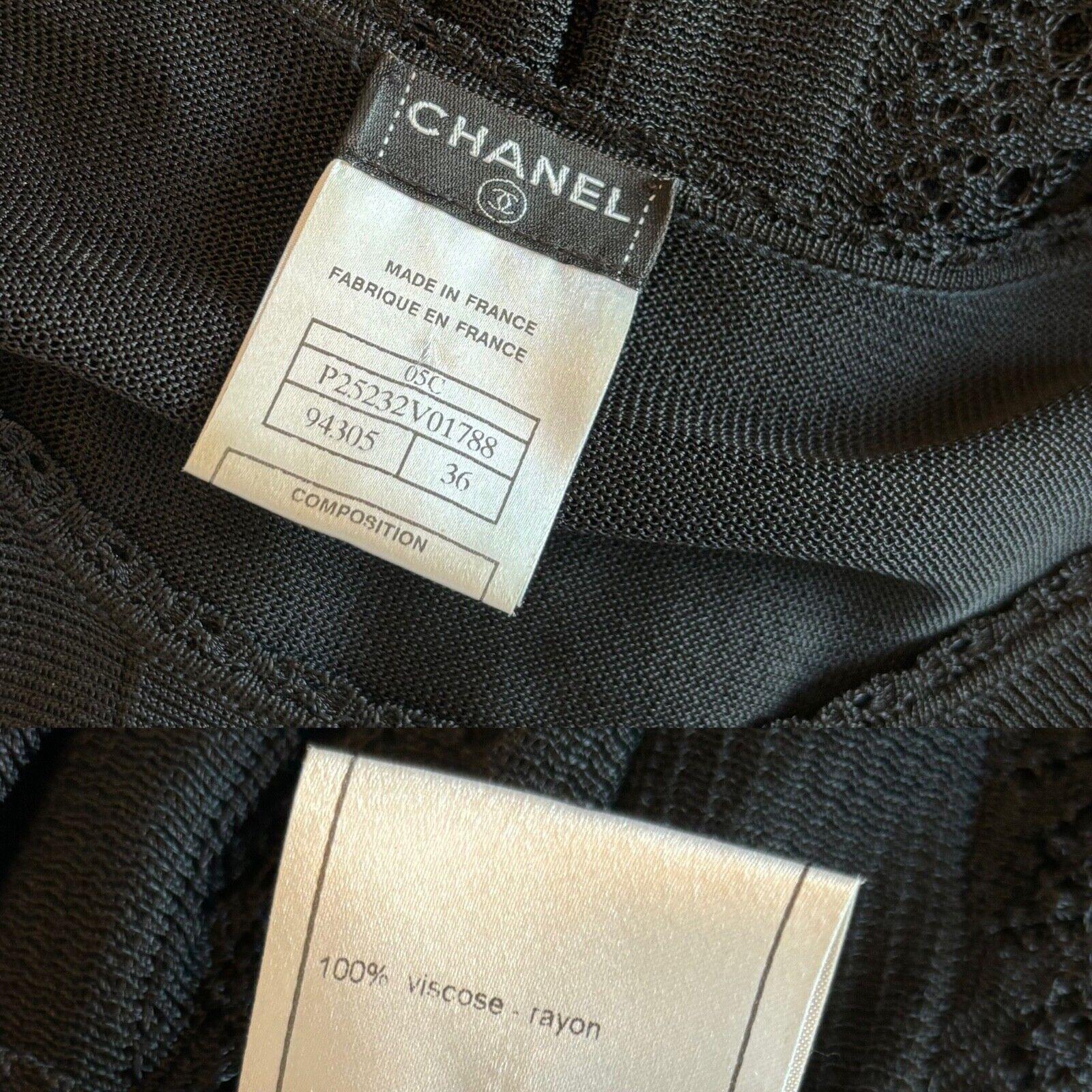 CHANEL 2005 vintage black pointelle long sleeve dress For Sale 2