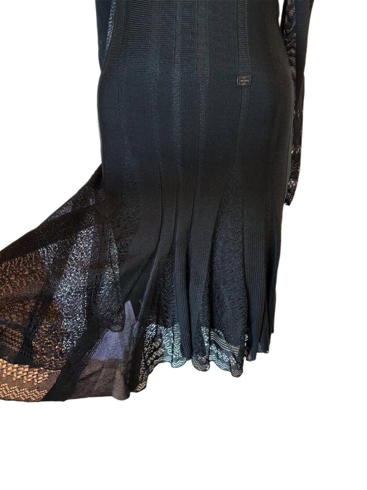 CHANEL 2005 vintage black pointelle long sleeve dress For Sale 2