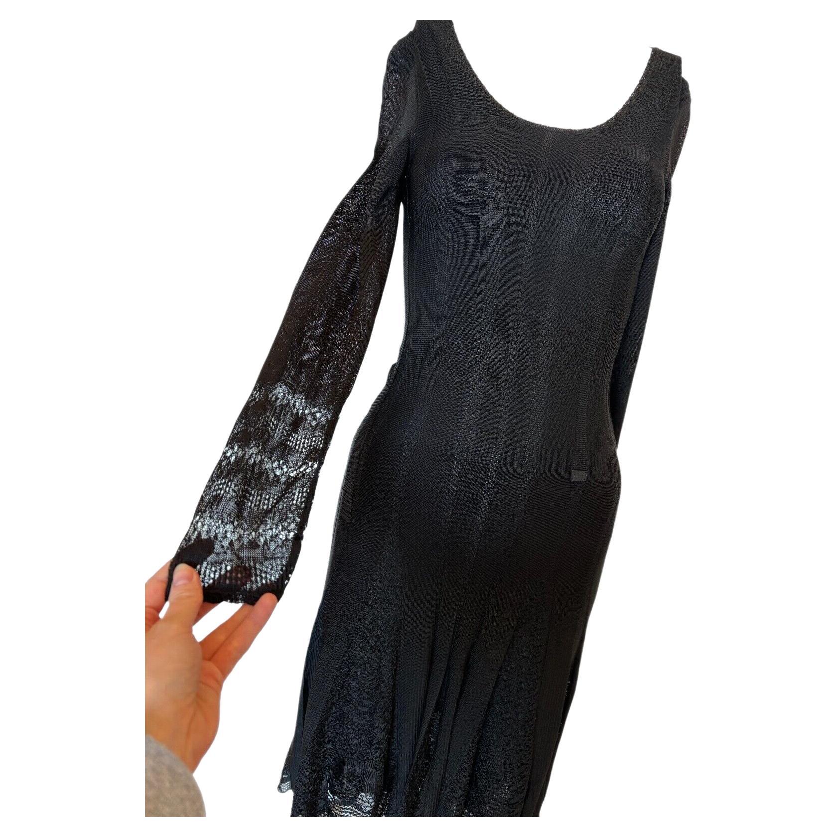 CHANEL 2005 vintage black pointelle long sleeve dress For Sale