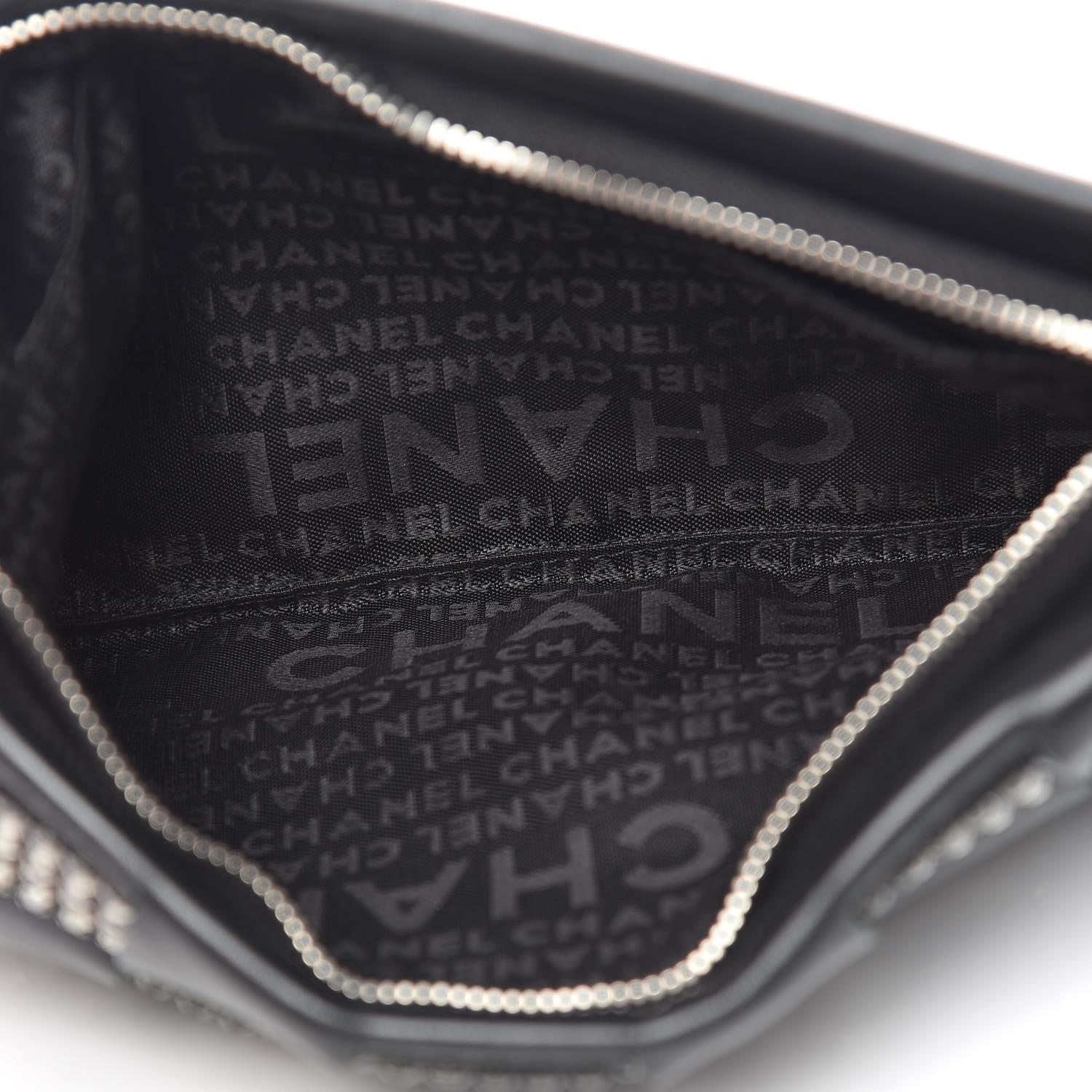 Chanel 2005 Vintage Lambskin Leather Swarovski CC Crystals Clutch Evening Bag For Sale 2