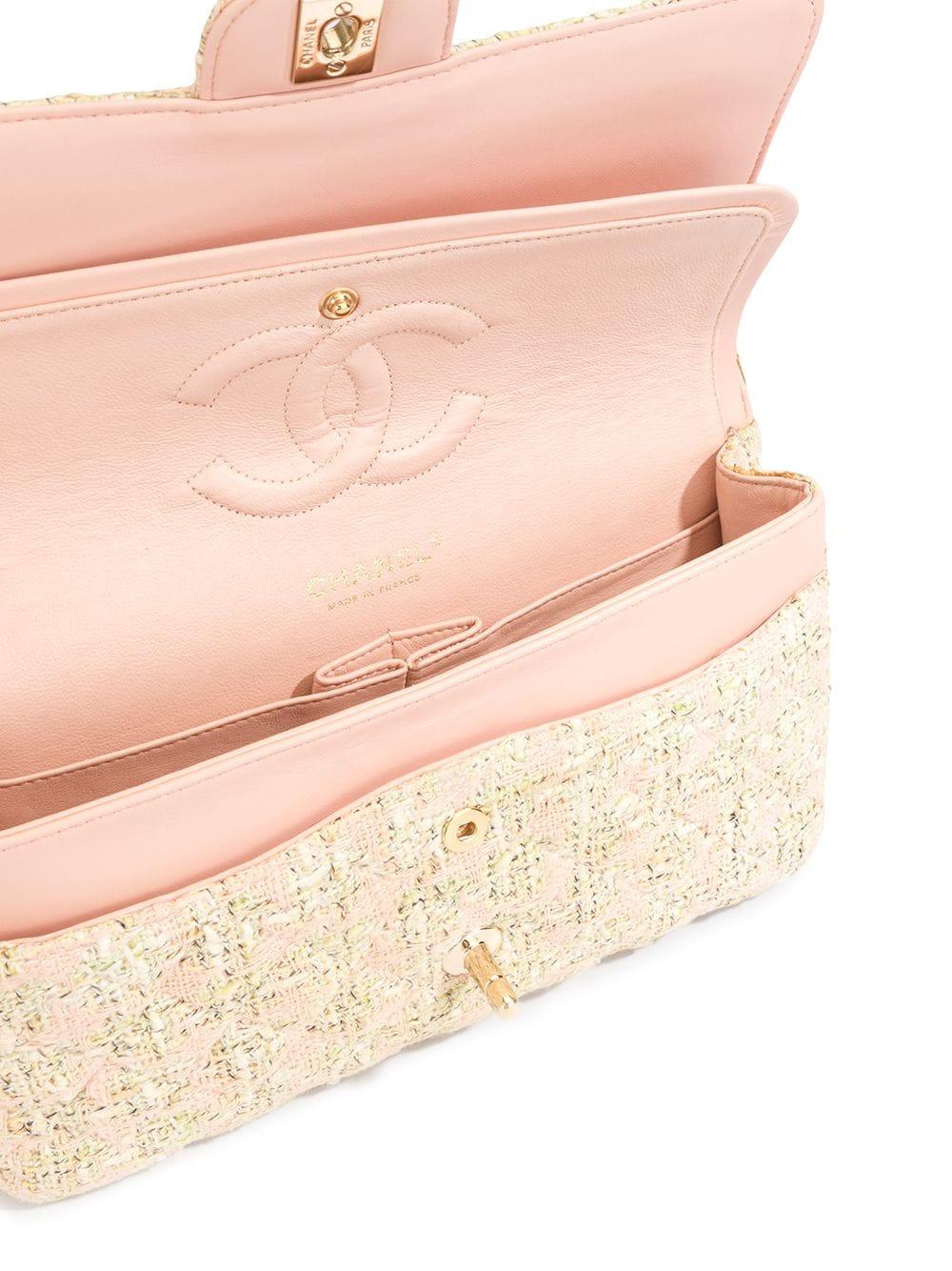 Chanel 2005 Vintage Medium Classic Double Flap 2.55 Baby Pink Tweed Shoulder Bag For Sale 1