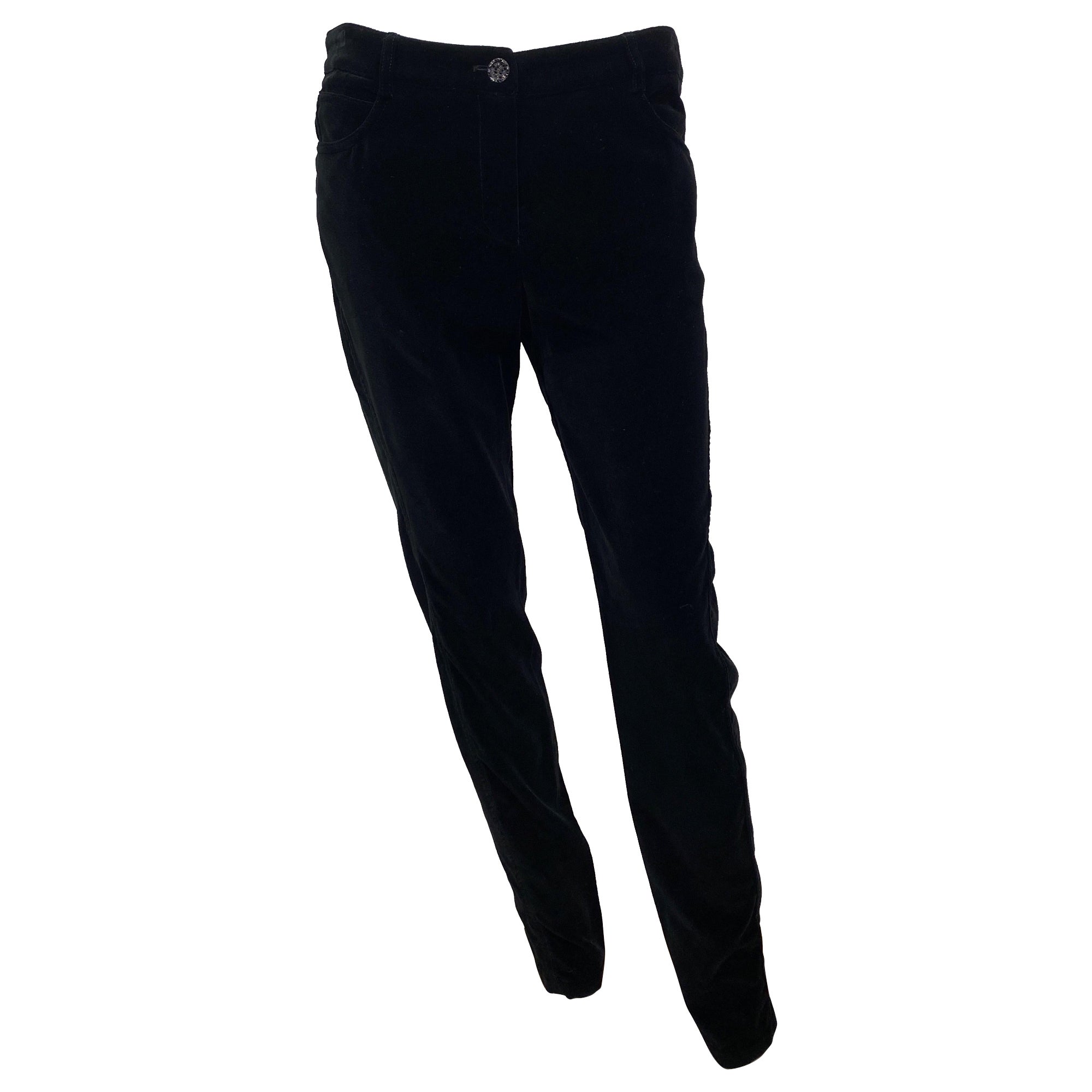 Chanel 2005A Velluto Nero Taglio Slim Jean Pant-Taglia 40 NWT in vendita