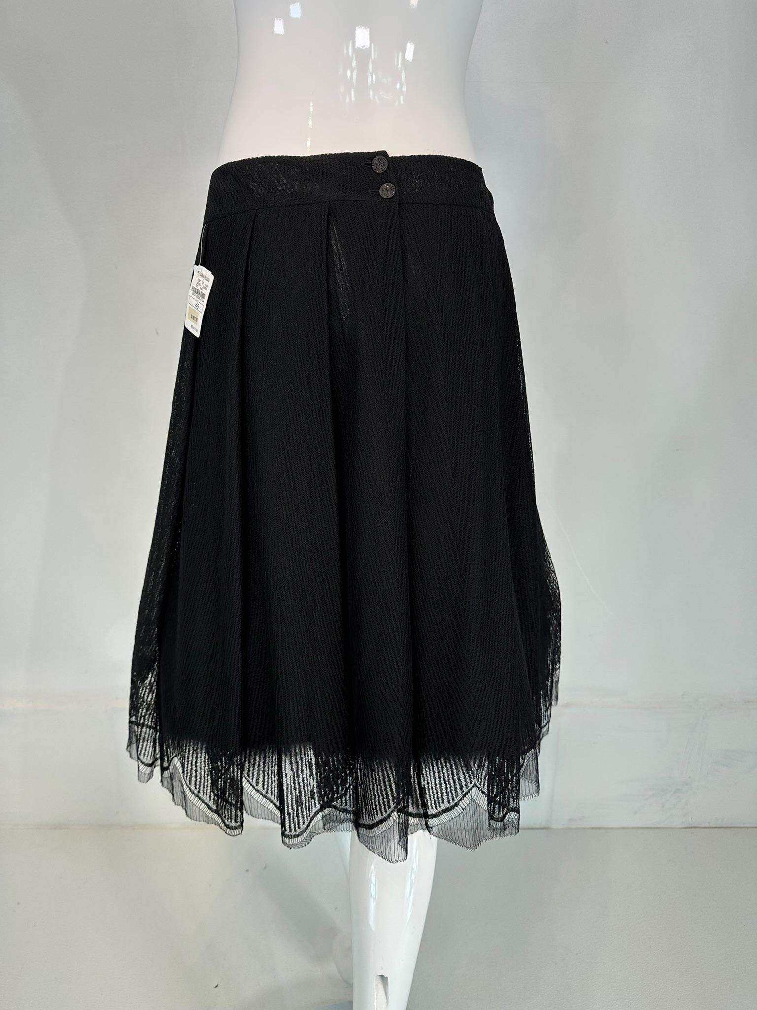 Chanel  2005A Layered Black Tulle & Silk Pleated Skirt with Ostrich Feather Hem 11