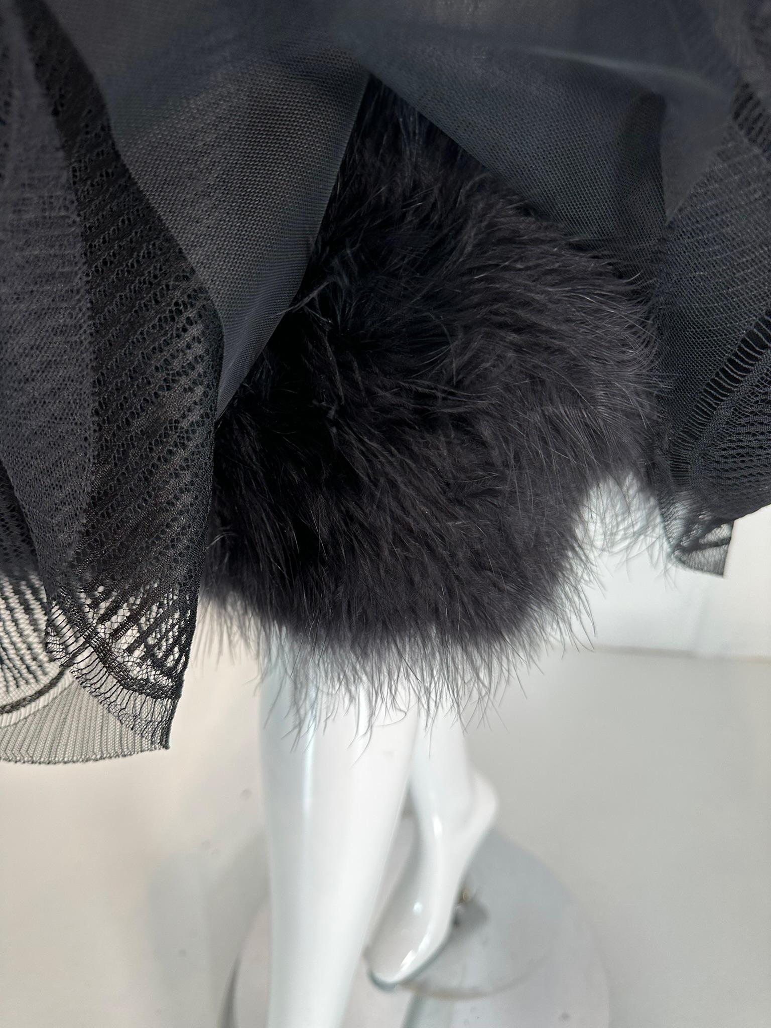 Chanel  2005A Layered Black Tulle & Silk Pleated Skirt with Ostrich Feather Hem 14
