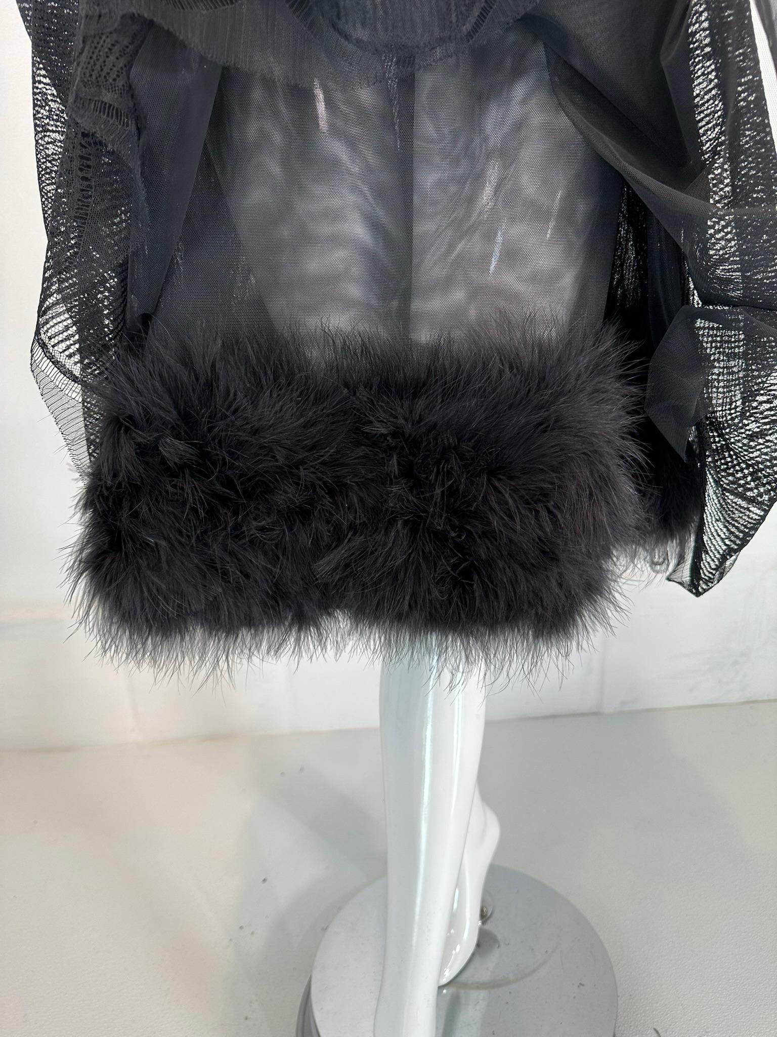 Chanel  2005A Layered Black Tulle & Silk Pleated Skirt with Ostrich Feather Hem 15