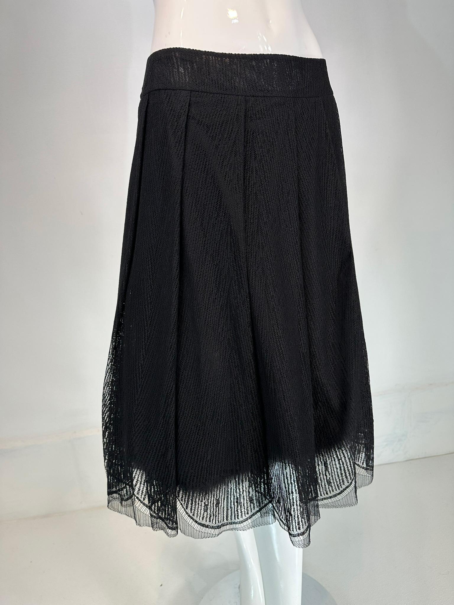 Chanel  2005A Layered Black Tulle & Silk Pleated Skirt with Ostrich Feather Hem In Excellent Condition In West Palm Beach, FL