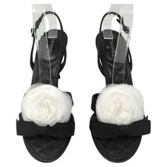 Chanel 2006 Black Satin Camellia Slingback Heels, 38