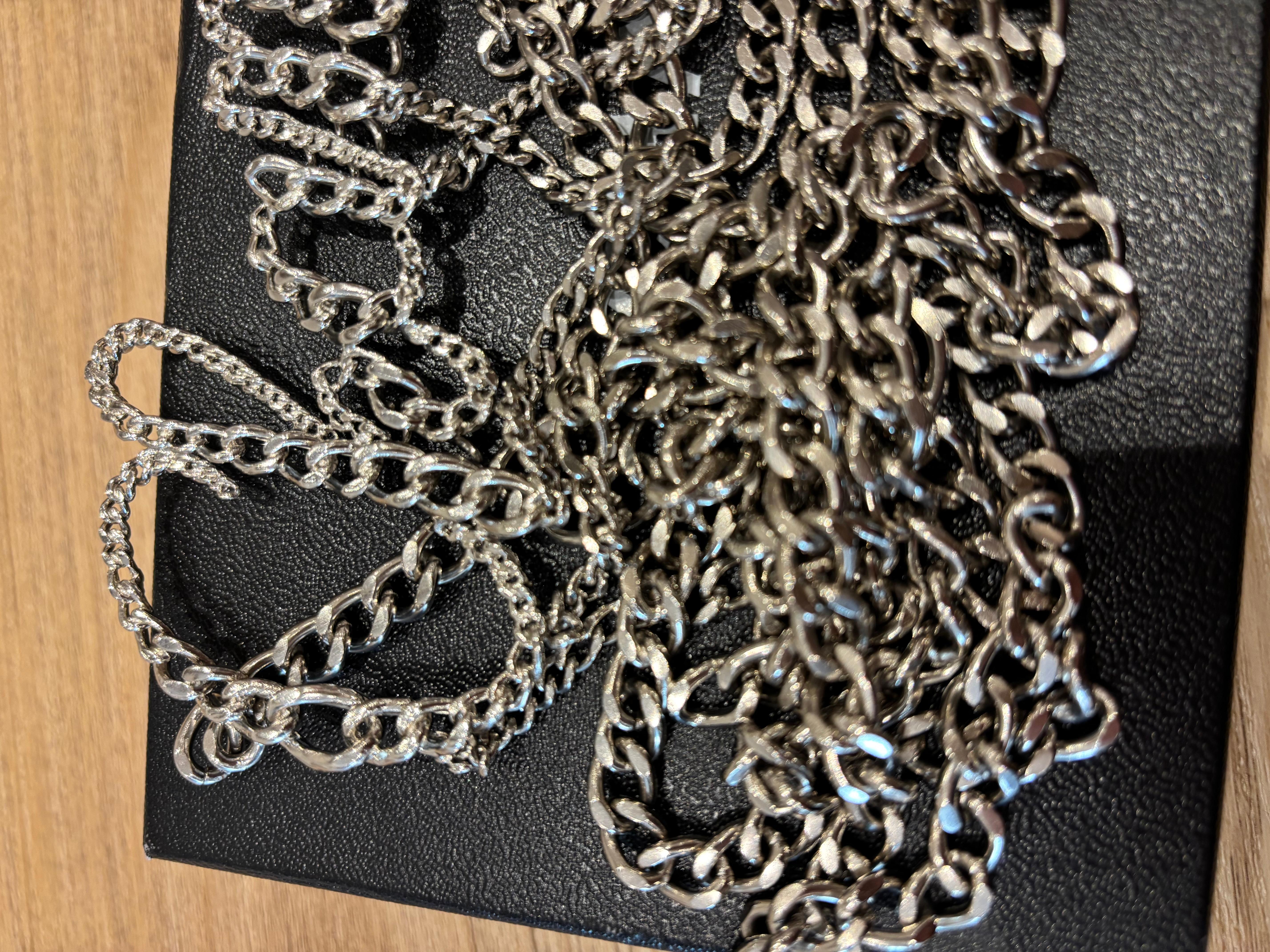 Chanel 2006 by Karl Lagerfeld Silver Cursive Logo Punk Belt/Necklace w/Box 5