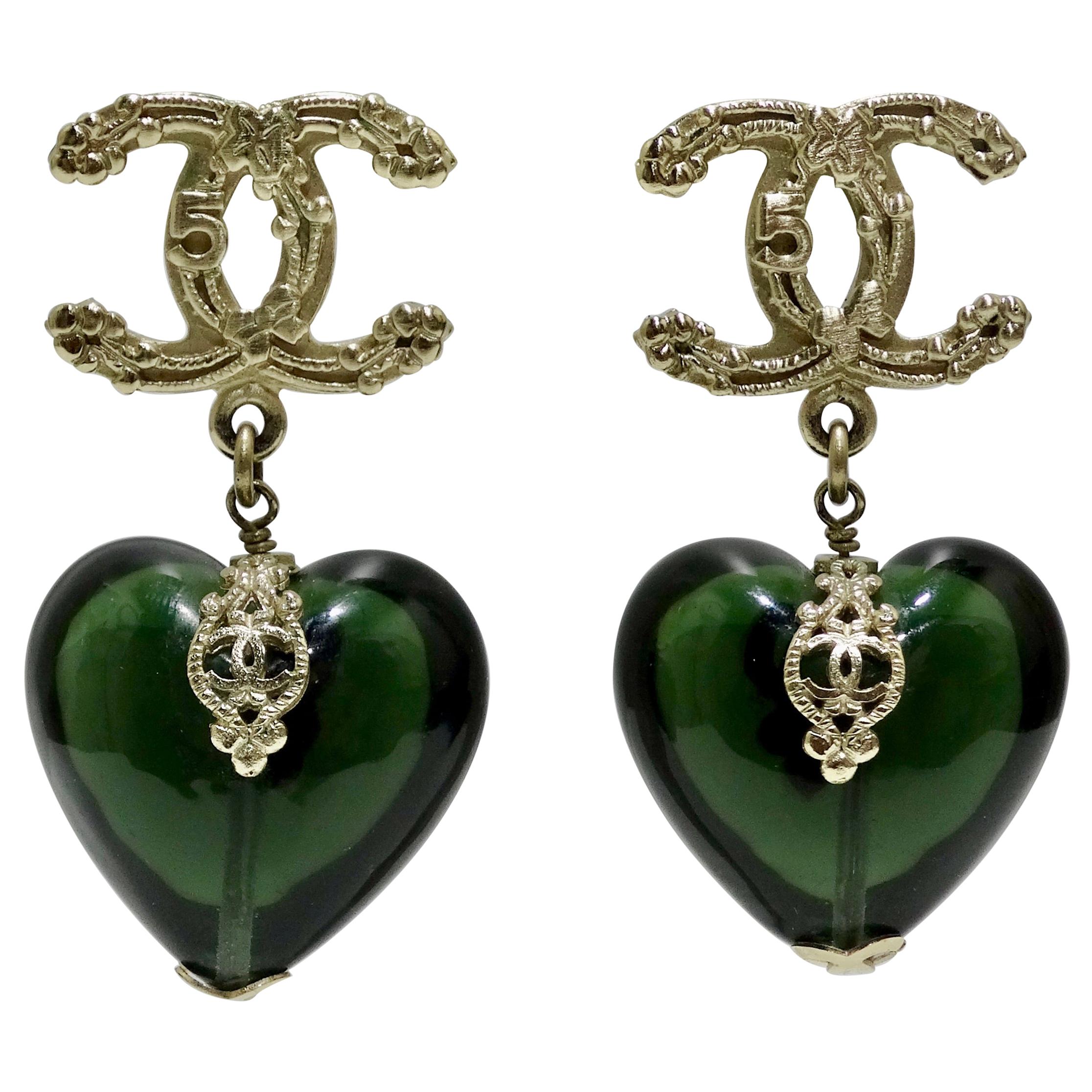 Chanel 2006 CC Gripox Heart Earrings 