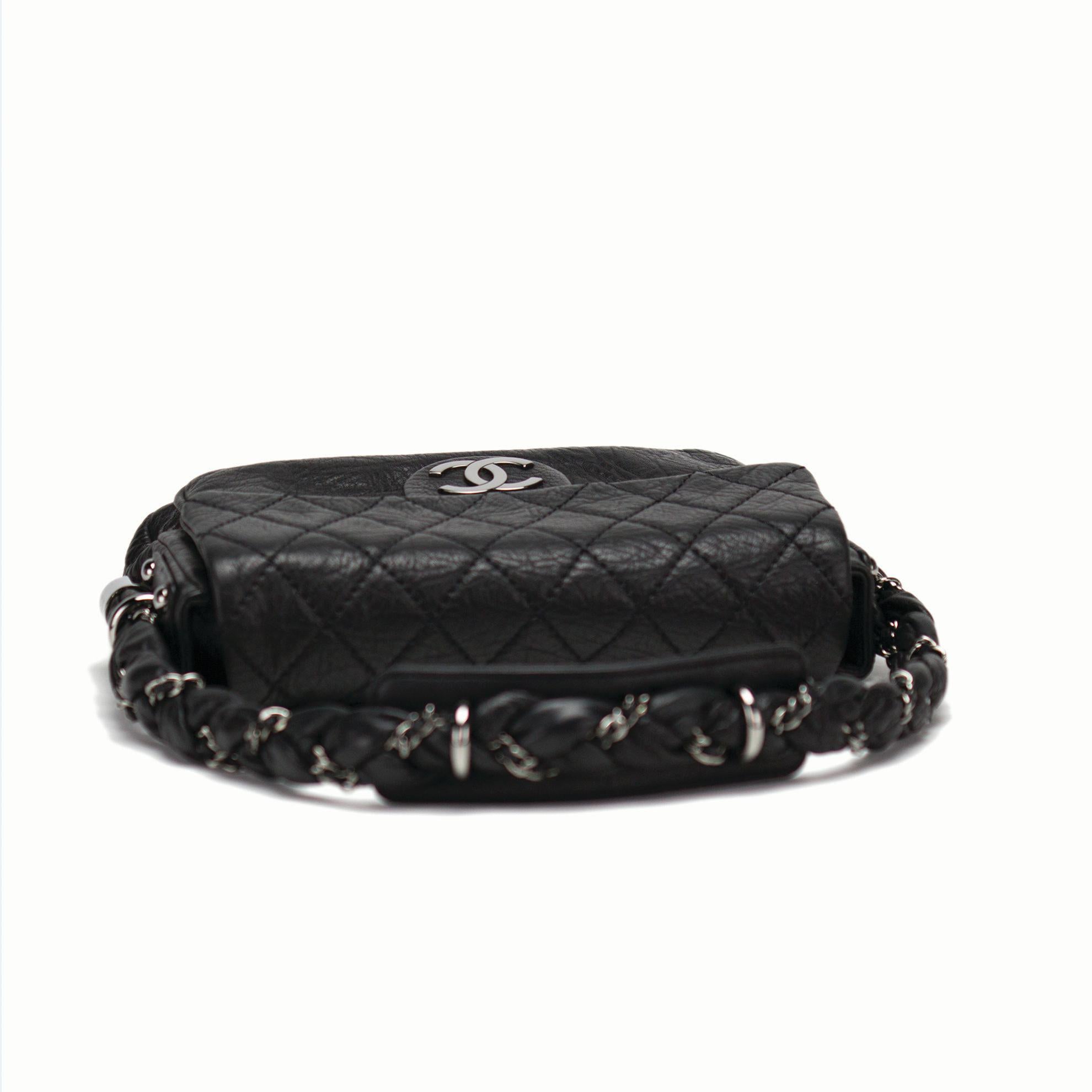 Chanel 2006 Classic Flap Braid Quilted Small Black Distressed Lambskin Bag For Sale 2