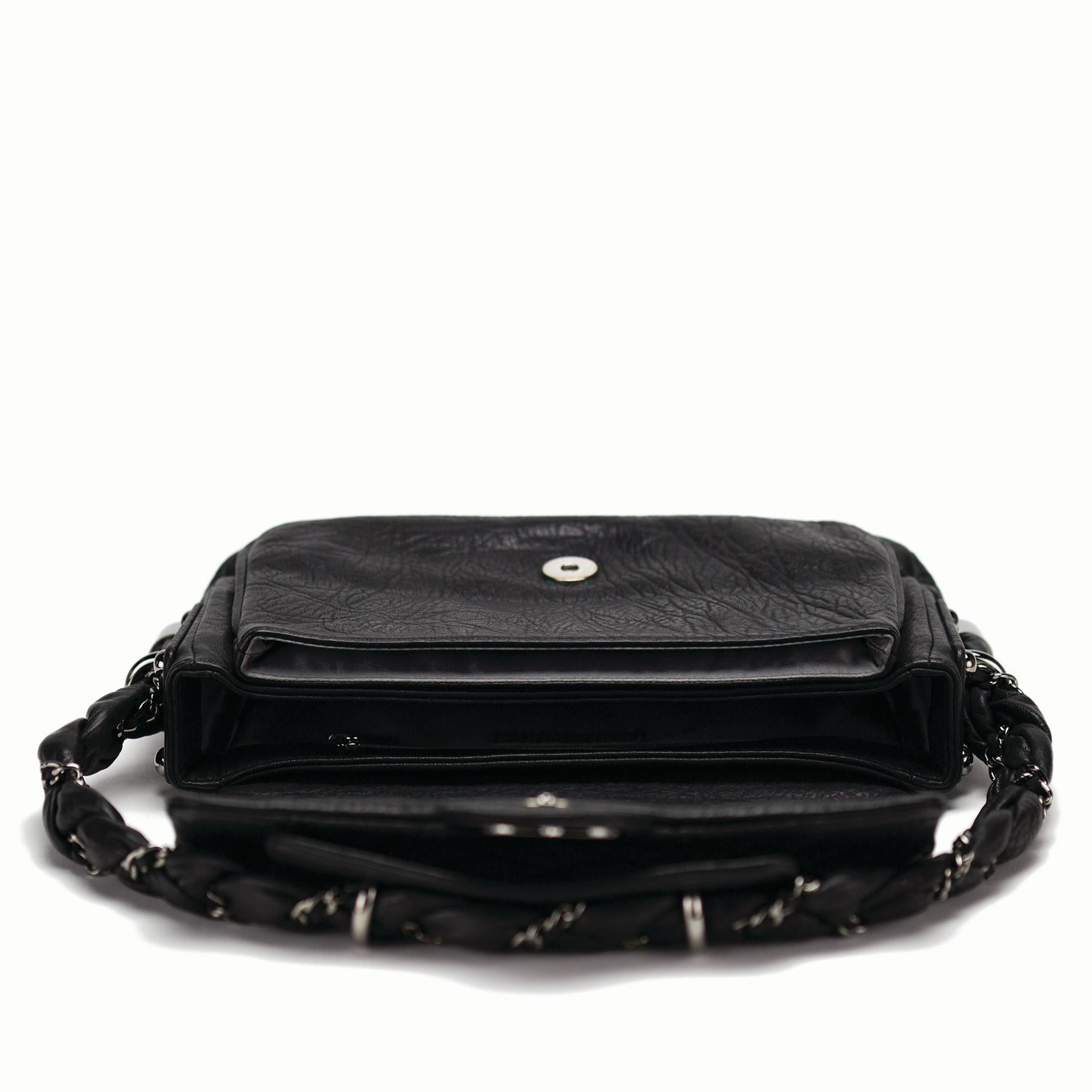 Chanel 2006 Classic Flap Braid Quilted Small Black Distressed Lambskin Bag For Sale 4