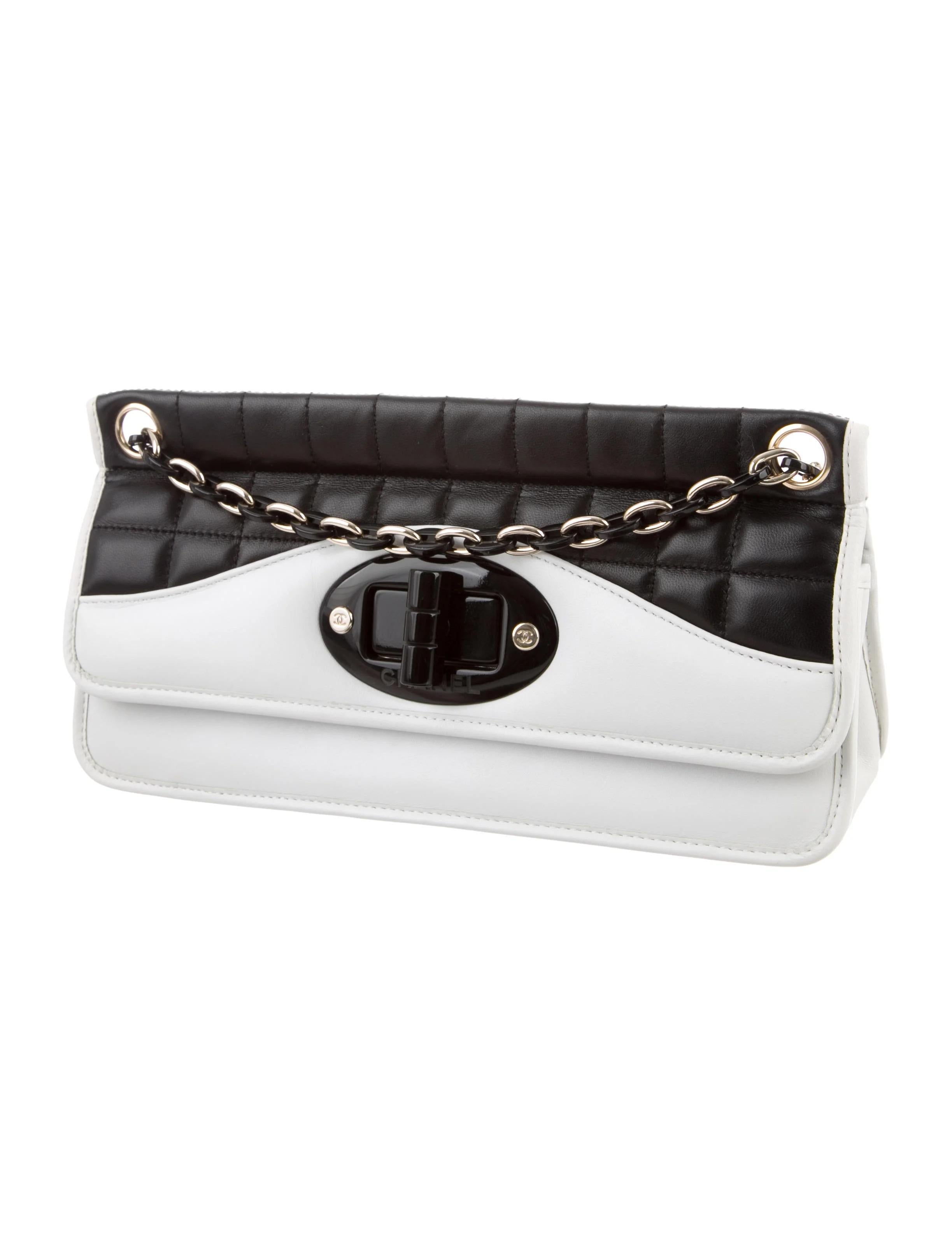Chanel 2006 Classic Flap Two Tone Limited Edition Black White Lambskin Long Bag For Sale 2